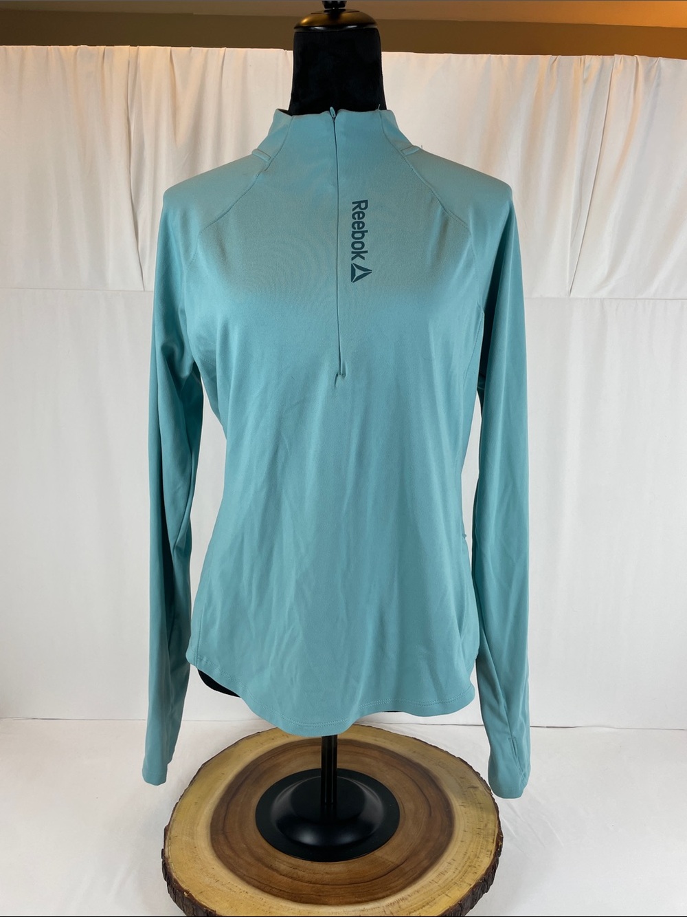 Reebok Quarter Zip Pullover Thumbhole Sleeve Teal Blue Large Women's - Picture 8 of 10